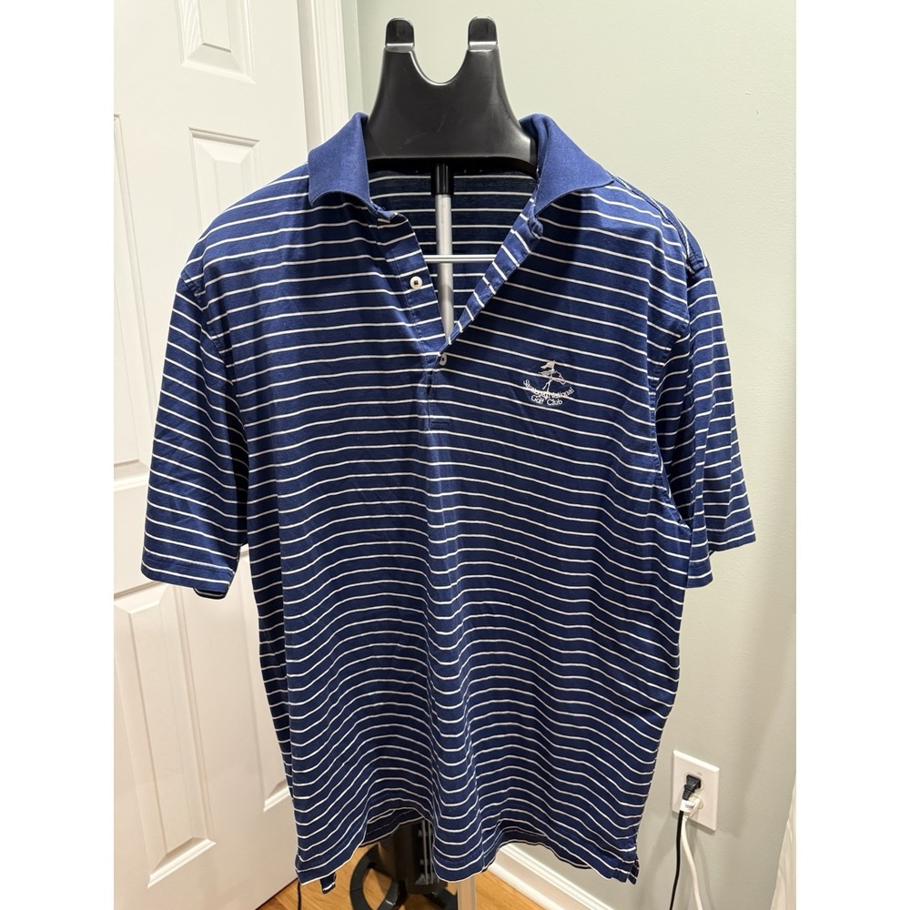 Fairway & Greene Embroidered Golf Club Blue Stripe Poly POLO SHIRT Large L